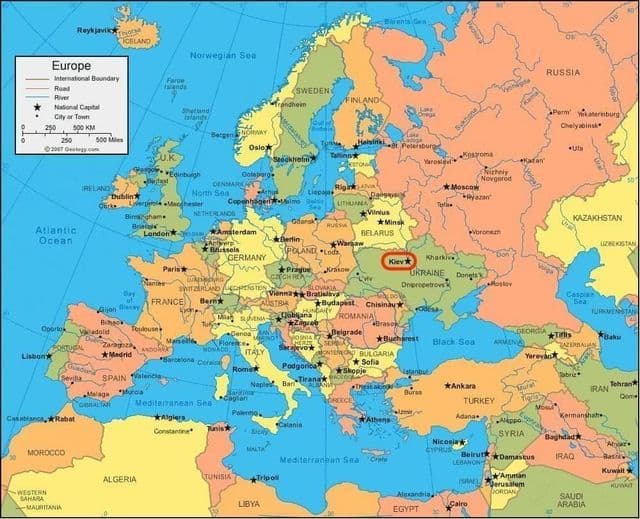 Kiev op de wereldkaart