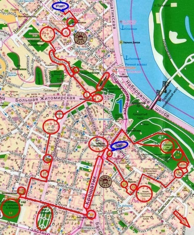 Kiev wandeltochten kaart