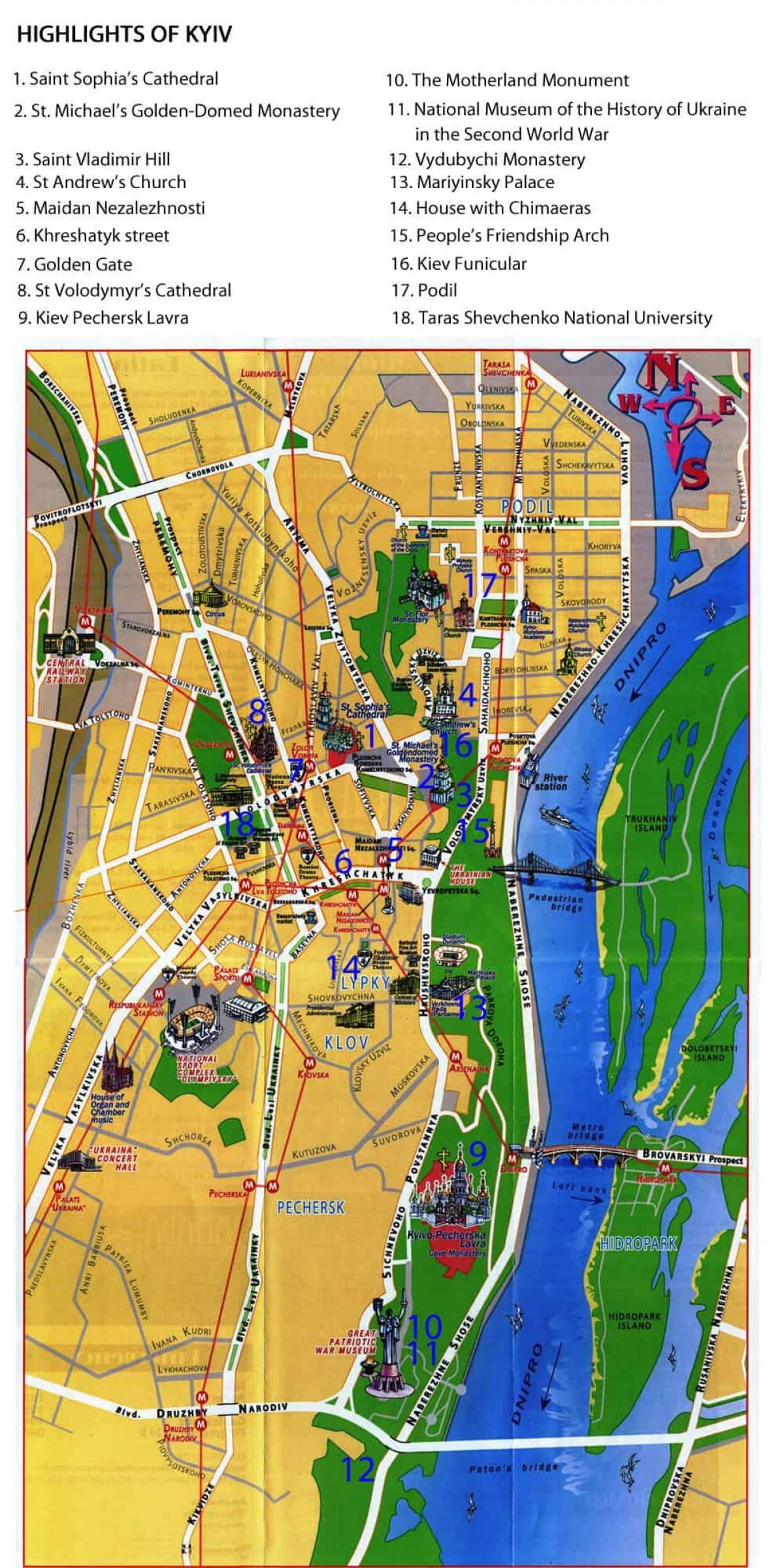 Kiev sightseeing kaart
