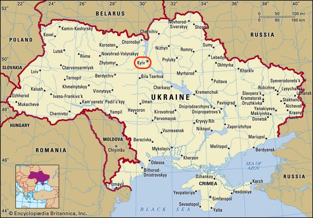 Kiev op de kaart van Oekraïne